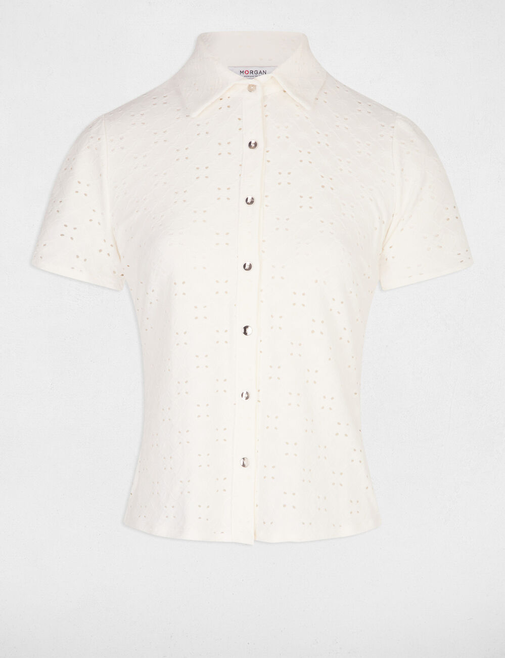 Geborduurd T-shirt met korte mouwen ivoor vrouw
