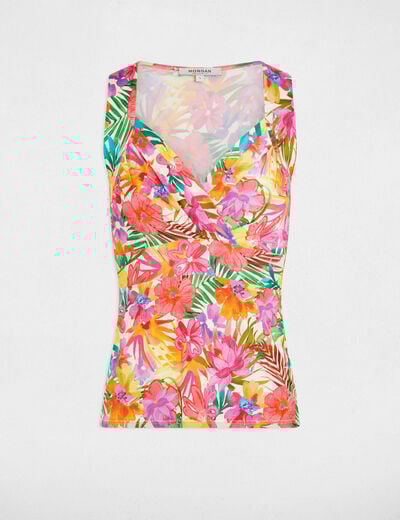 T-shirt ajust&eacute; col coeur multicolore femme