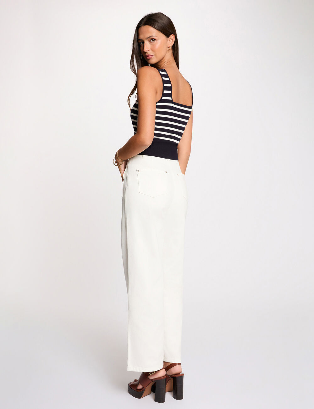 Top maille bretelles larges bleu marine femme