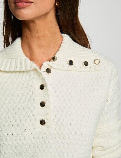 Pull col à revers blanc femme