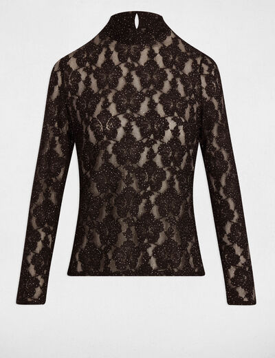 T-shirt dentelle ajouré noir femme