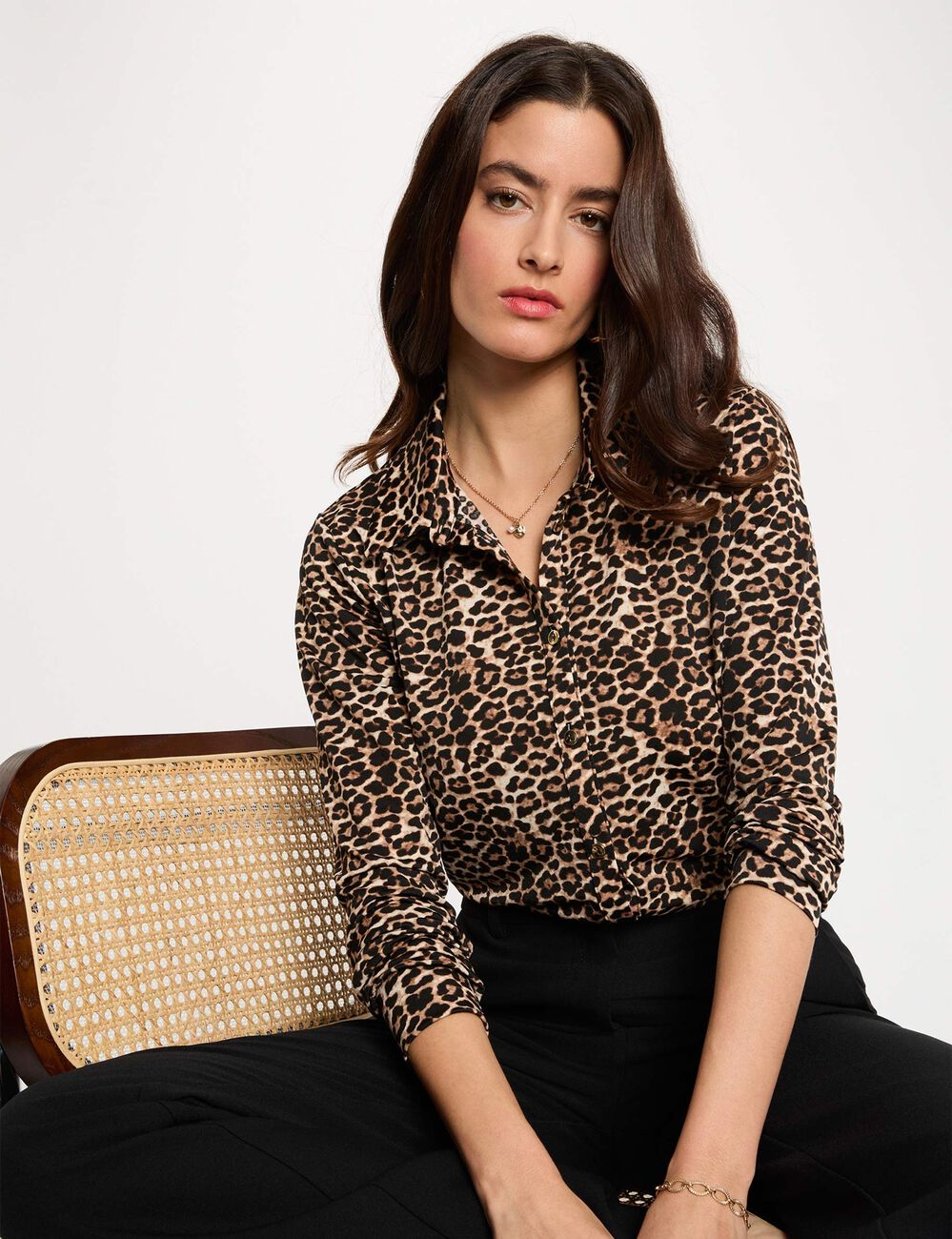 Chemise droite col &agrave; revers multicolore femme