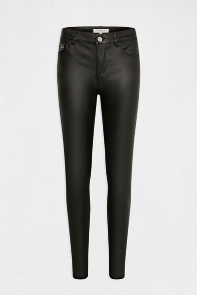 Strass gecoate skinny broek zwart vrouw