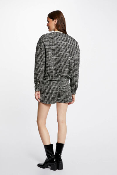 Short droit avec fils métallisés noir femme