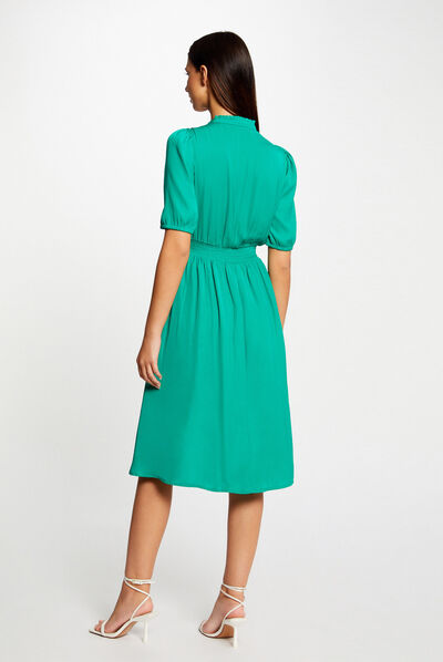 Robe manches 3/4 boutonnée à l'avant vert moyen femme