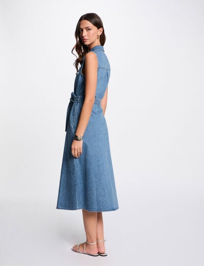 Robe midi trapèze en jean denim stone femme
