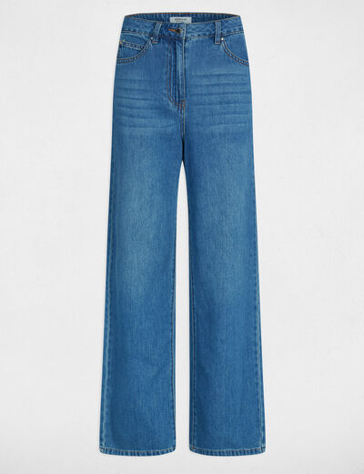 Hoge taille wijde broek stone washed denim vrouw