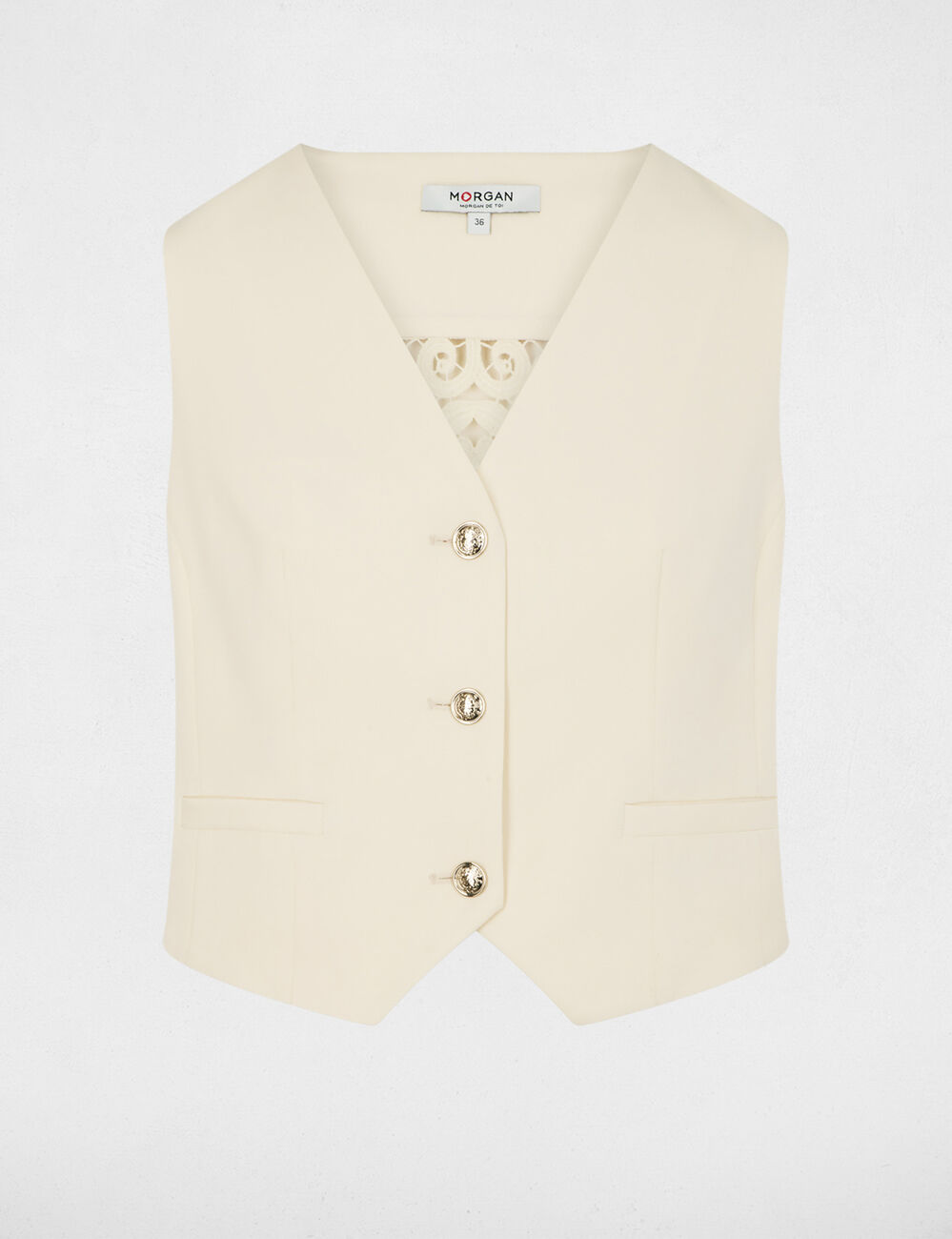Mouwloos kanten vest creme vrouw