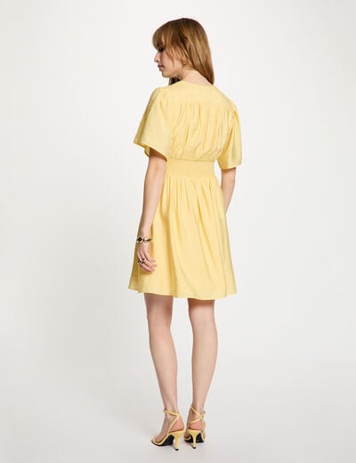 Robe courte pliss&eacute;e jaune clair femme