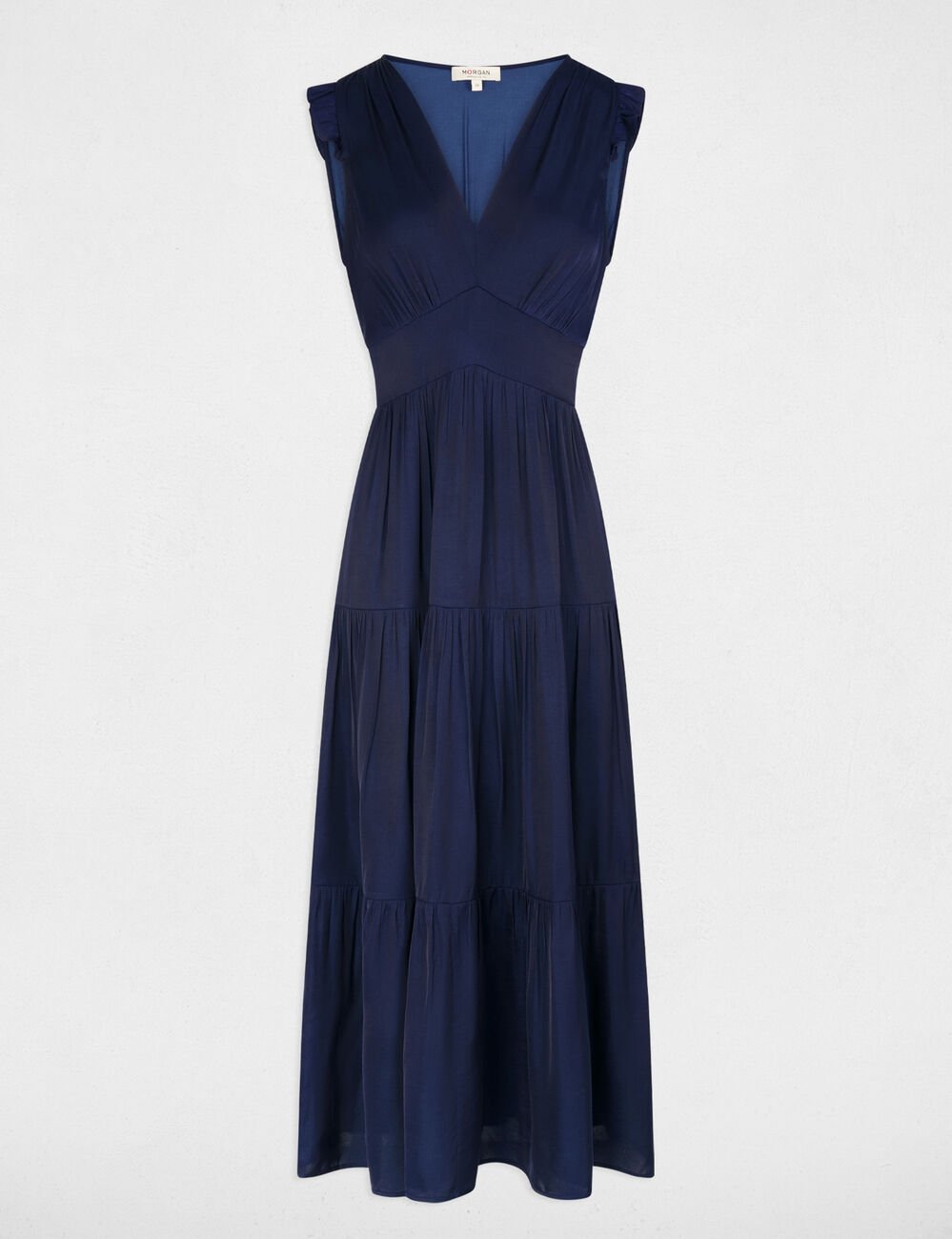 Lange jurk met V-hals marineblauw vrouw