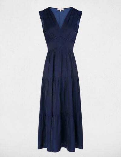 Lange jurk met V-hals marineblauw vrouw