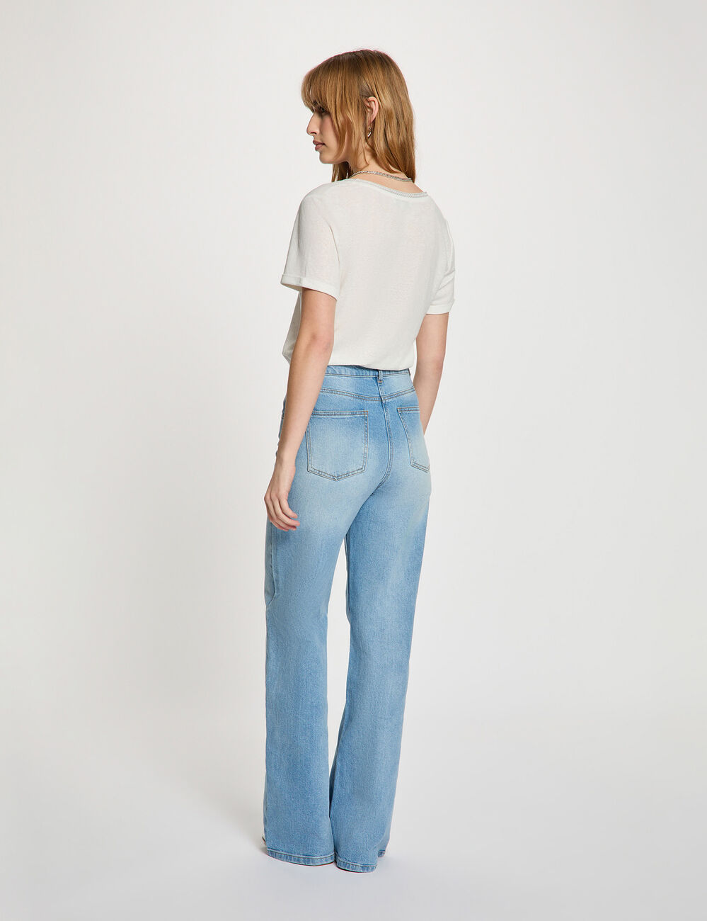 T-shirt col v perl&eacute; blanc femme