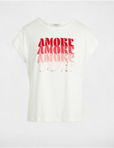 T-shirt met opschrift helder wit vrouw