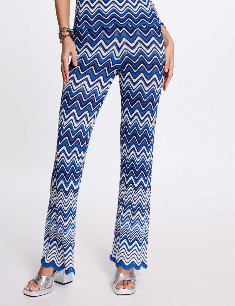 Pantalon maille imprimé bleu electrique femme