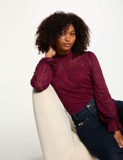 T-shirt manches longues prune femme
