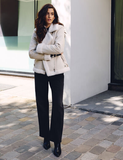 Blouson zippé suédine ivoire femme