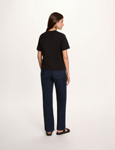 T-shirt ronde hals knopen zwart vrouw