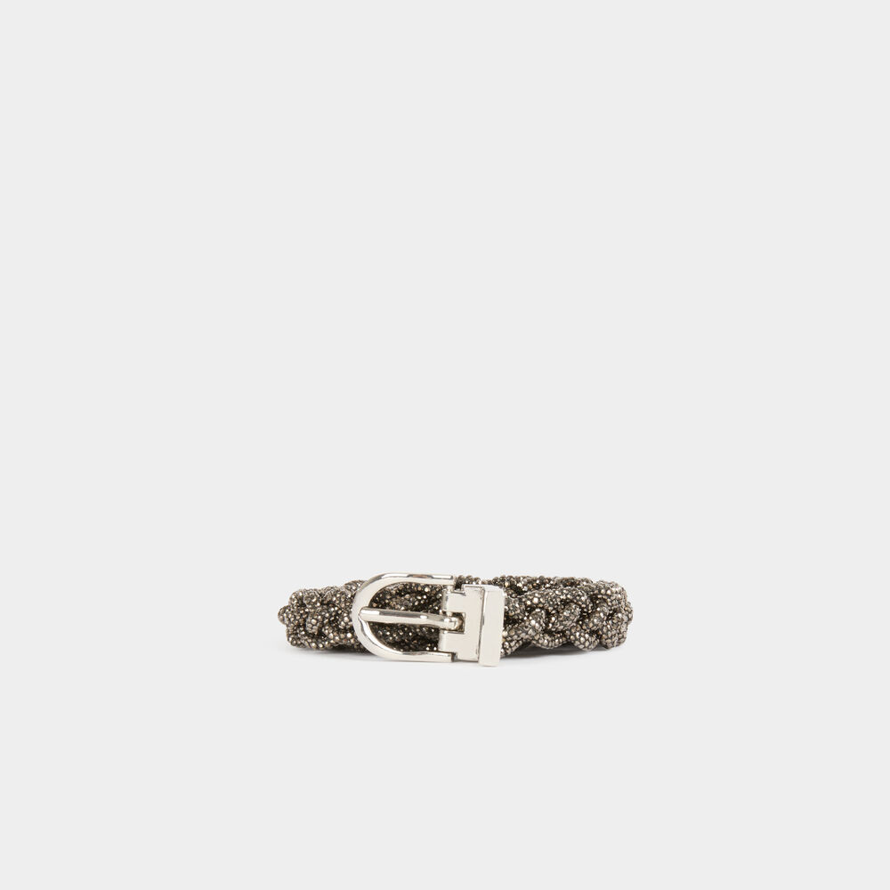 Gevlochten riem met strass gris clair vrouw