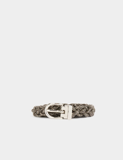 Ceinture tressée strass gris clair femme