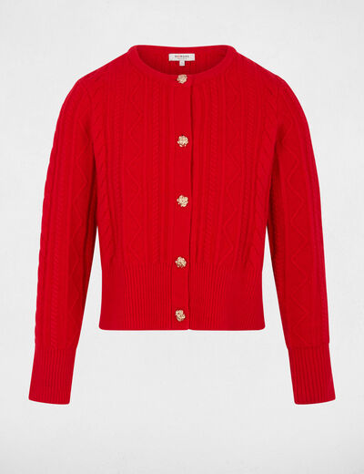 Pull cardigan boutonn&eacute; rouge femme