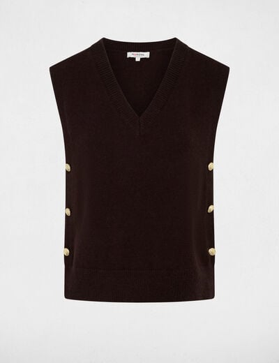 Pull sans manches col v marron fonc&eacute; femme