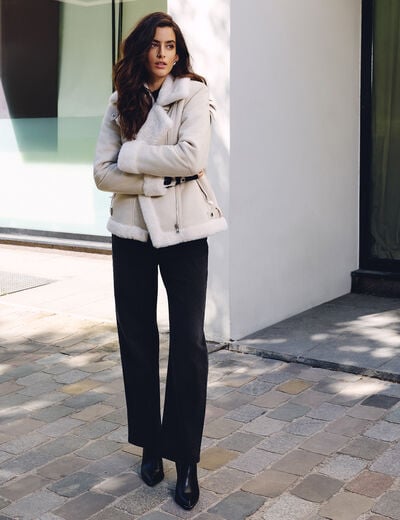 Suède-look jas met rits ivoor vrouw