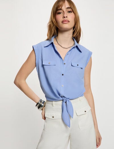 Chemise nou&eacute;e sans manches bleu lavande femme