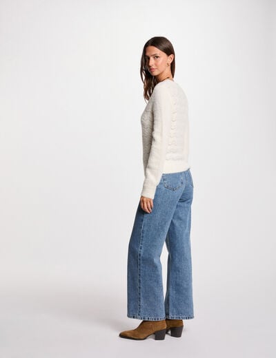 Pull col en V ivoire femme
