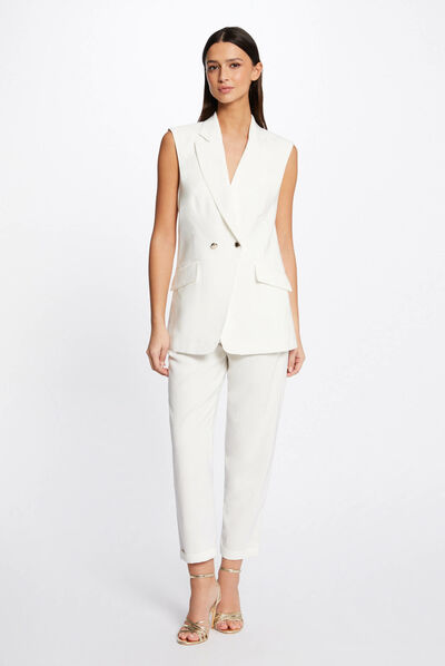 7/8 vlotte rechte broek ecru vrouw