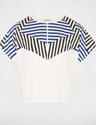 T-shirt court col rond blanc femme