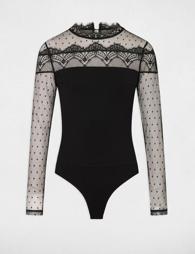 Body dentelle manches longues noir femme