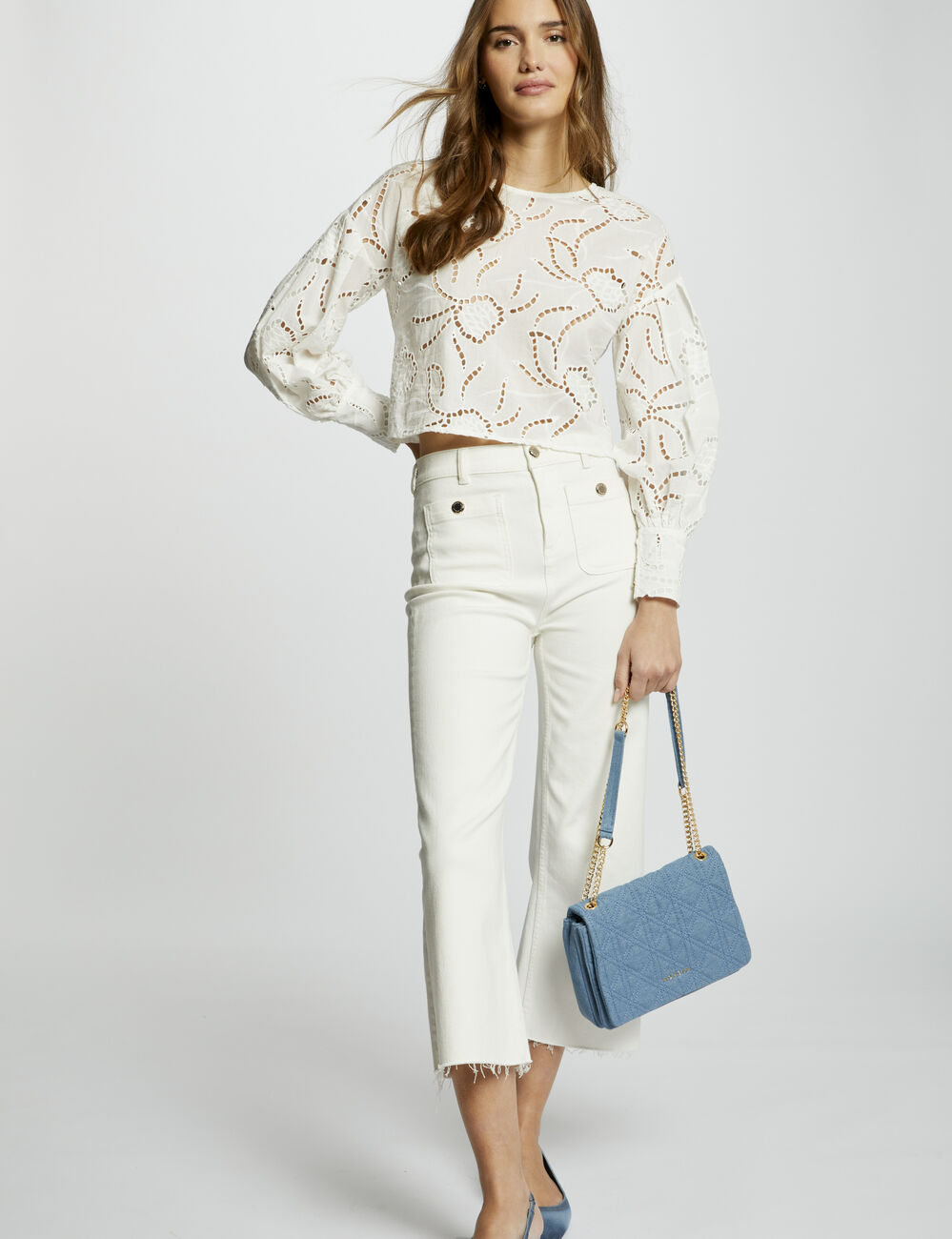 7/8 broek met wijde pijpen ivoor vrouw