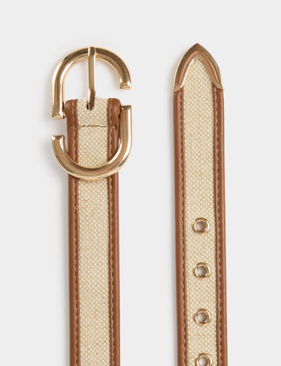 Tweekleurige smalle riem beige vrouw