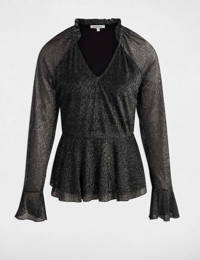 t shirt col v manches longues noir femme T-shirt col v manches longues noir femme