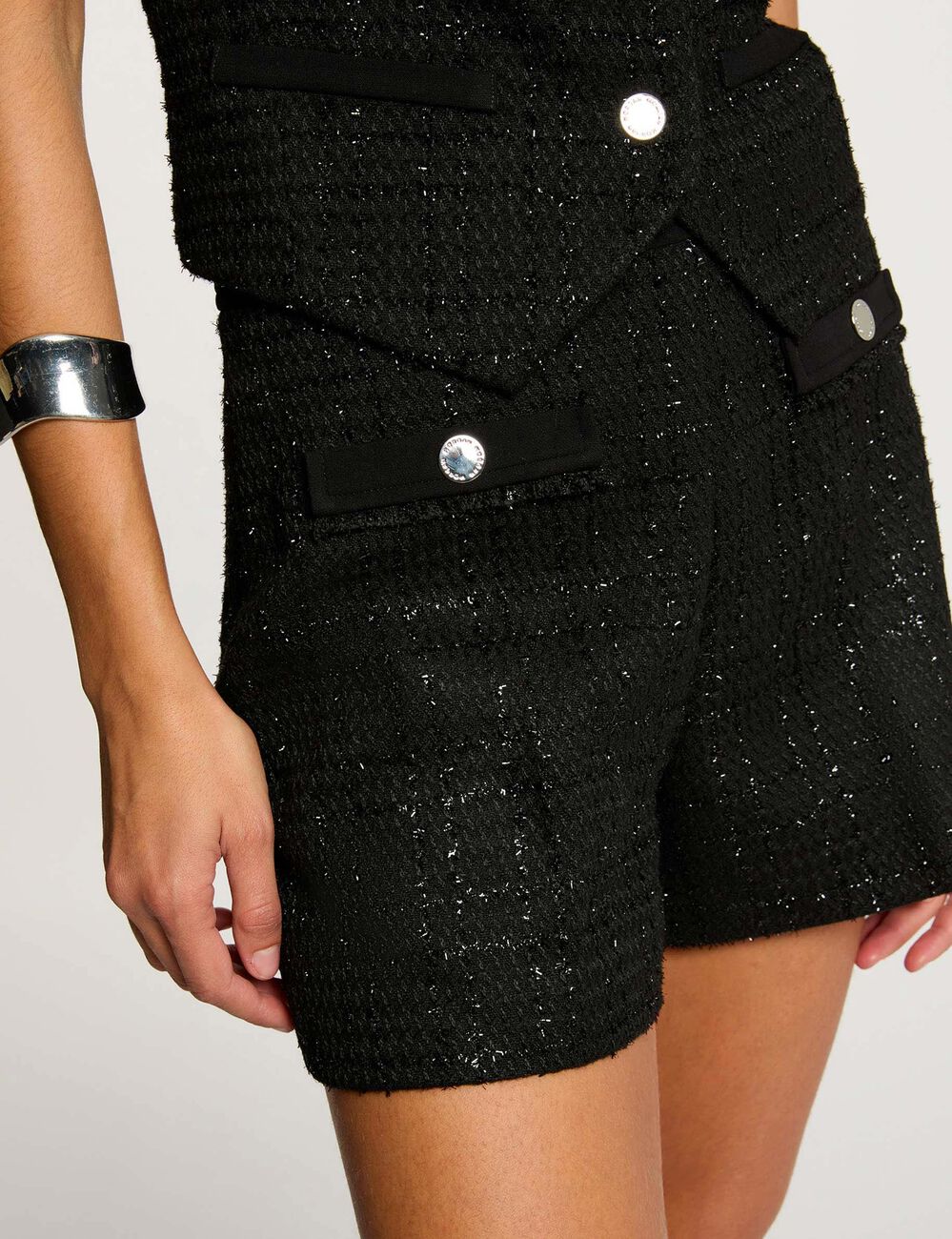 Short ajusté tweed noir femme