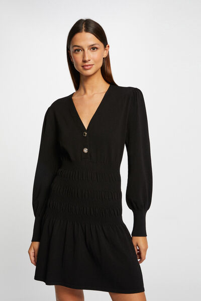 Skater-sweaterjurk met V-hals zwart vrouw
