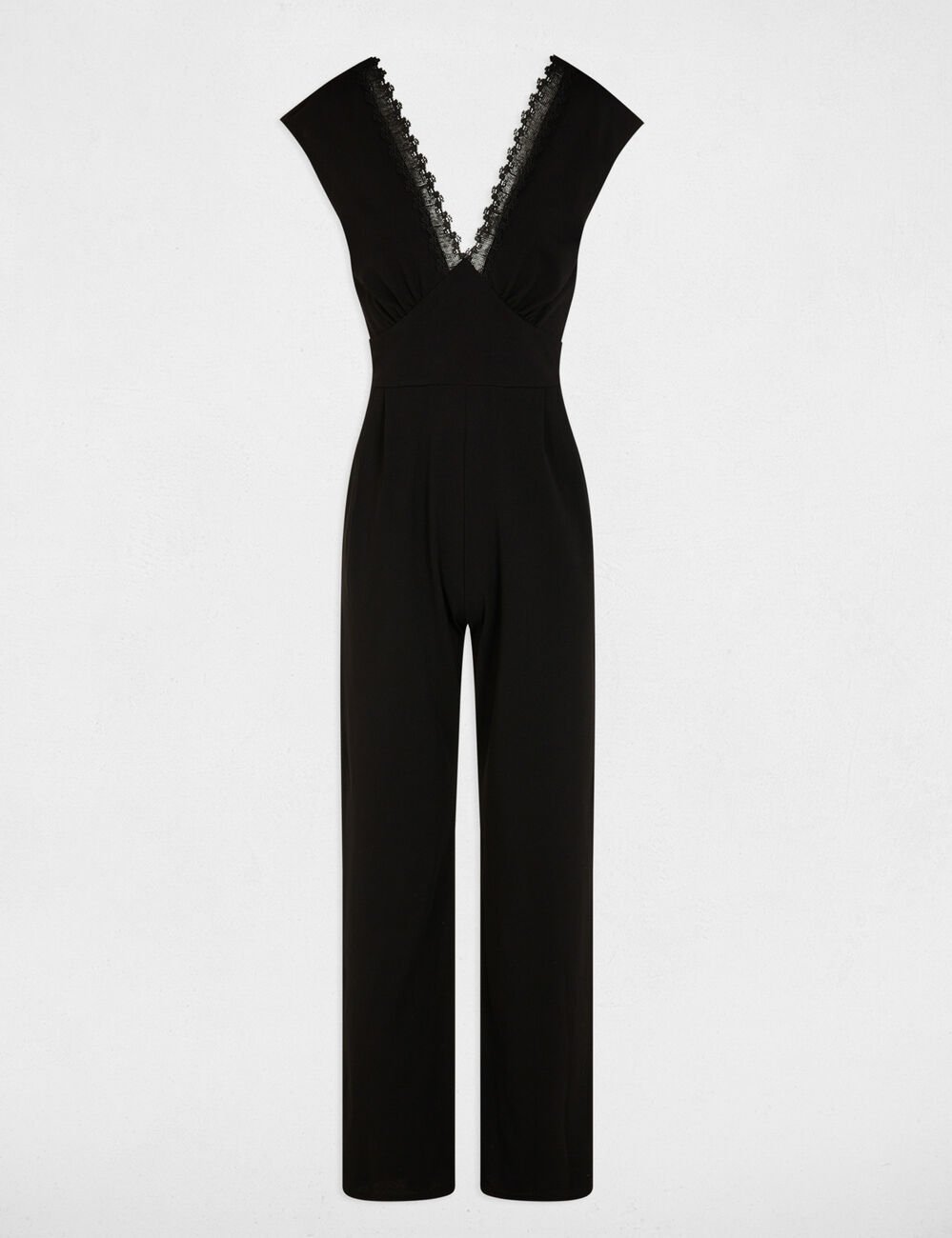 Kant jumpsuit met V-hals zwart vrouw