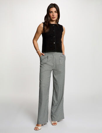 Pantalon large &agrave; plis noir femme