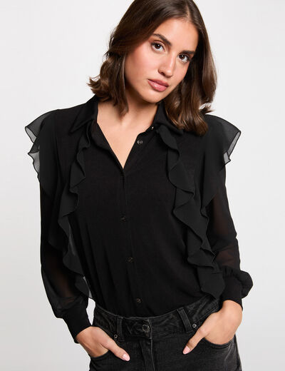 T-shirt voile boutonné noir femme