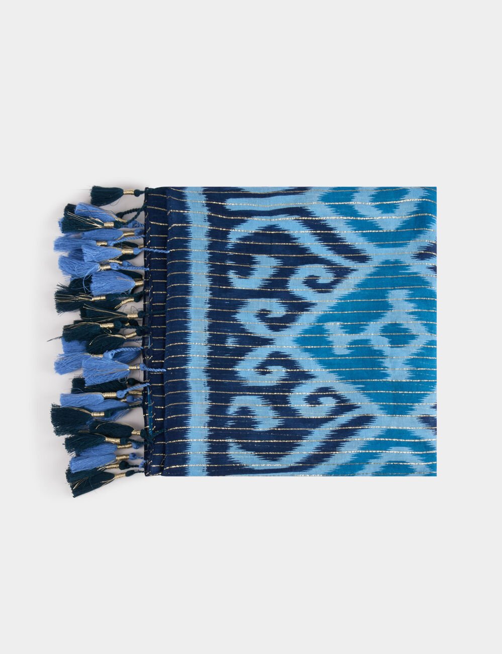 Foulard imprimé à pompons bleu femme