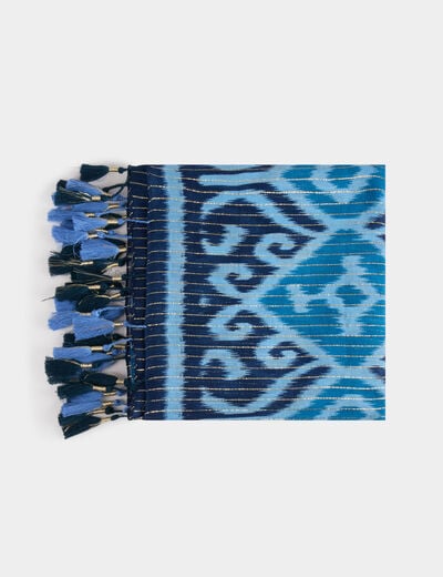Foulard imprimé à pompons bleu femme