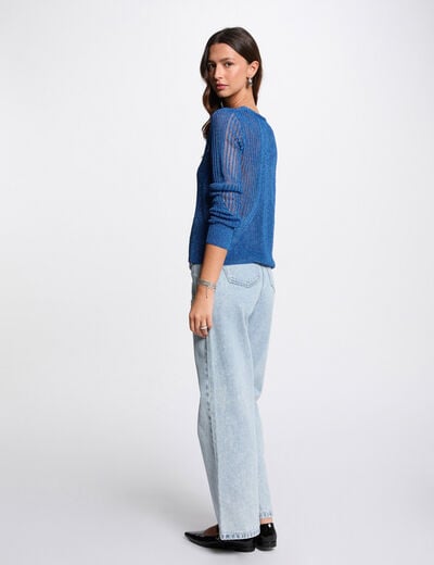 Opengewerkte vest lange mouwen bleu electrique vrouw