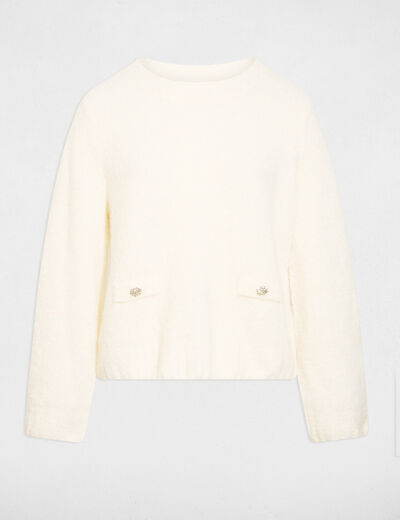 Dikke trui met ronde hals ivoor vrouw