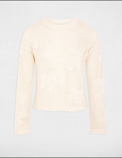 Pull col rond ajouré ivoire femme