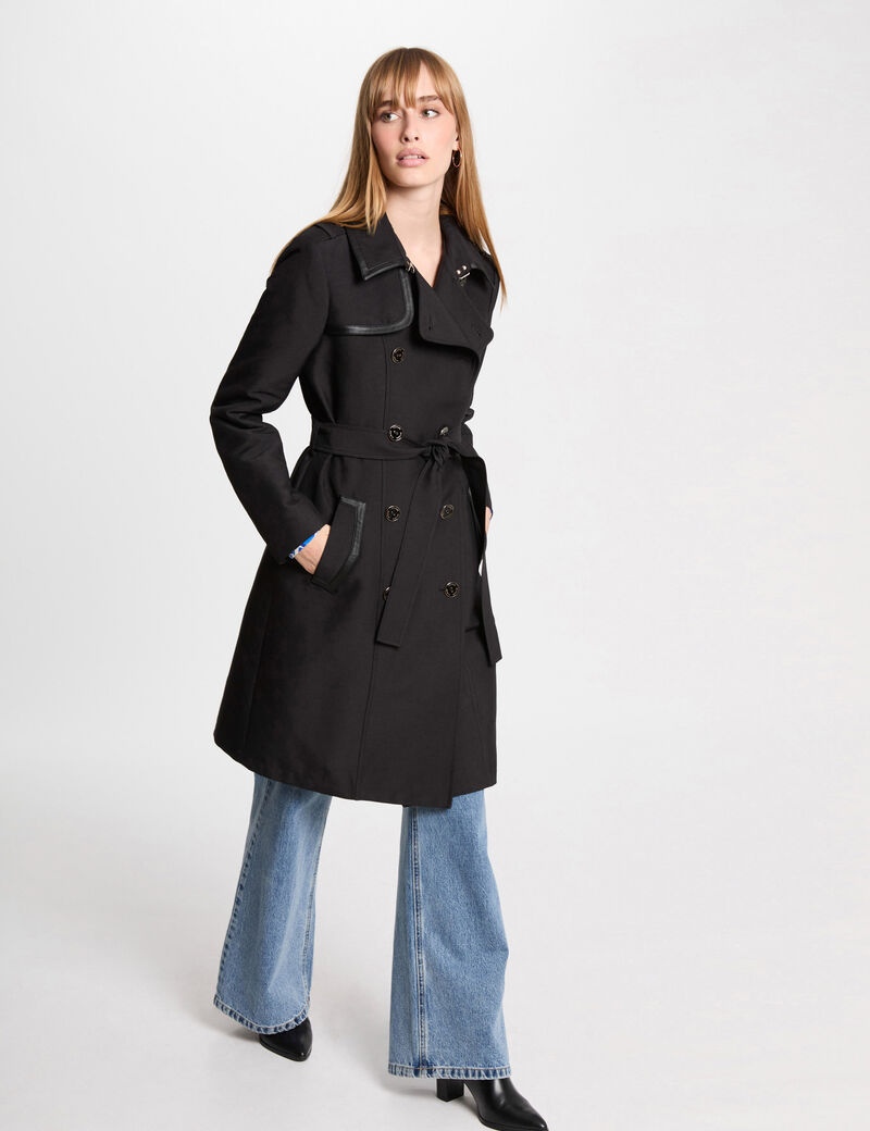 lange trenchcoat met riem zwart vrouw Lange trenchcoat met riem zwart vrouw