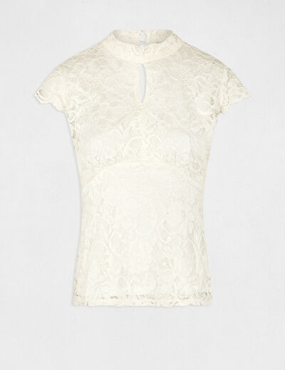 T-shirt korte mouwen van kant ecru vrouw