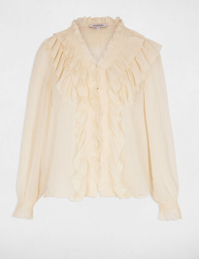 Vloeiende blouse met V-hals creme vrouw