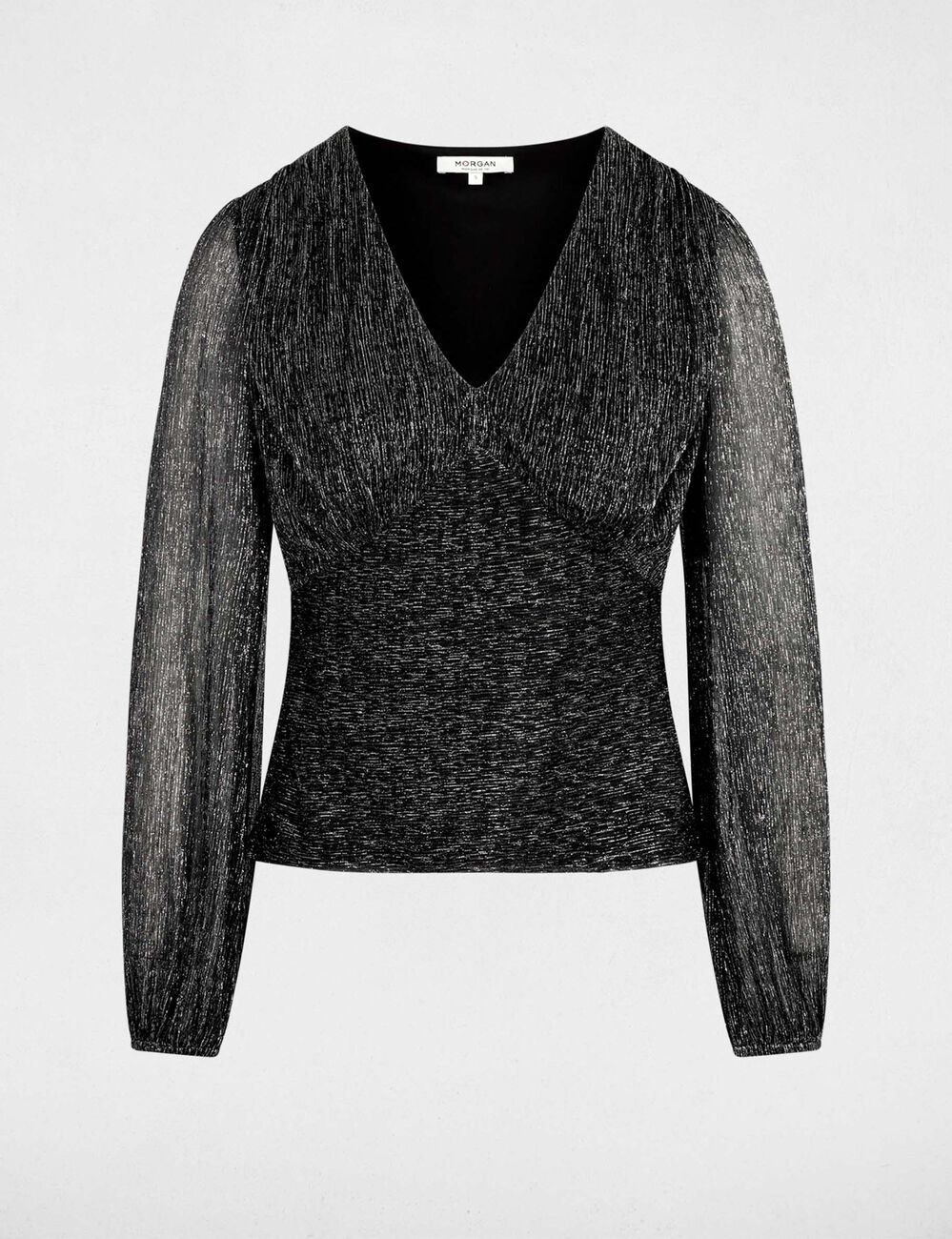 V-hals T-shirt met lange mouwen couleur argent vrouw