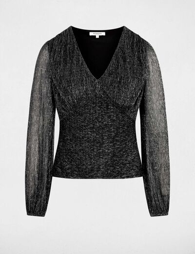 V-hals T-shirt met lange mouwen couleur argent vrouw