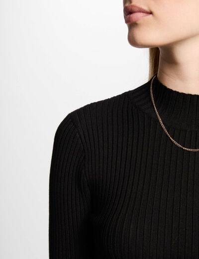 Pull col montant dos dentelle noir femme